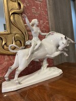 Herendi porcelán monumentális kisplasztika - Európa elrablása / Színezett hibátlan nagy méret