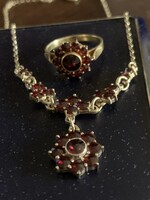 Gránát köves aranyozott ezüst ékszer szett