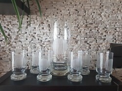Régi üveg kancsó, 6 pohárral csiszolt