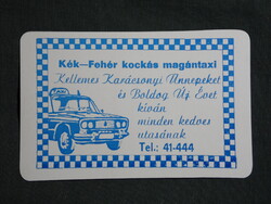 Kártyanaptár,Kék Fehér kockás TAXI,grafikai,Lada,Zsiguli autó, 1989   (9)