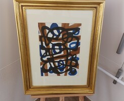 (K)  Absztrakt festmény 56x70 cm kerettel (Farkasházy?)