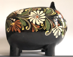 SZERENCSEMALAC - Vintage kézzel festett malacpersely - származás: Hódmezővásárhely