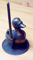 Sétáló császárkacsa hiányos napernyővel, art deco bronz szobor