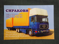 Kártyanaptár,Bulgária,szállítmányozás,MAN teherautó,kamion,1989   (9)