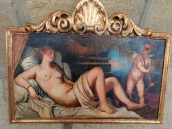 Antik tiziano festmény  másolat fára festve , női akt