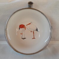 Gólya motívumos porcelán- réz ĥőntartó edény