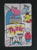 Kártyanaptár,Pajtás ifjúsági,úttörő magazin,újság,grafikai rajzos,1989   (9)