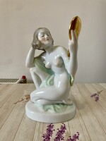 Herendi porcelán tükrös női akt