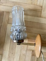 Retro Réz Vintage Falikar Fali Lámpa Fém Fa Üveg Lámpabúra Buborékos Mid Century