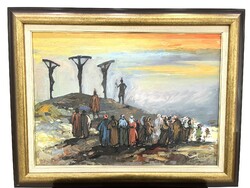 Derecskei József Golgota modern festmény olajkép egyházi vallási Jézus Krisztus