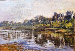Mészöly Laura (1919-1990) Bodrog Parti Táj,Képcsarnokos Festmény