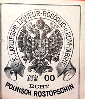 ANTIK - cc.1900. KK LANDESPR BÉCSI LIKŐR RUM - cimke - EXTRÉM RITKA , SZÉP ÁLLAPOT a képek szerint