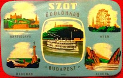 ANTIK SZOT ÜDÜLŐHAJÓ BÉCS - BELGRÁD bőrönd címke matrica GYŰJTŐI ÁLLAPOT a képek szerint