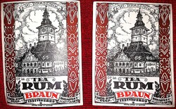 ANTIK - cc.1900. BRAUN TESTVÉREK- TEA RUM- cimke - EXTRÉM RITKA , JÓ ÁLLAPOT DARABRA a képek szerint