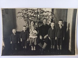 Régi képeslap Schäffer Gy. fotó Budapest - Katona és családja a karácsonyfa előtt