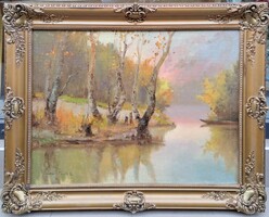 Pántl László (1904-1982) : Vízparti táj, 60x80 cm., 59eft.!