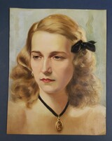 Női portré, olaj-papír