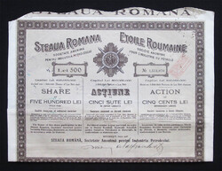 Románia Steaua Olajipari részvény 500 lei 1926