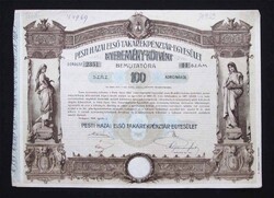 Pesti Hazai Első Takarékpénztár-Egyesület nyereménykötvény 100 korona 1906