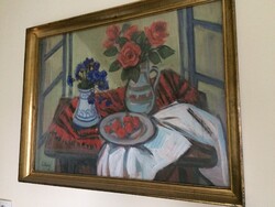 Tokay Ilona Csendélet festmény Képcsarnokos eredeti keretében 86x66