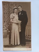 Régi fotó-képeslap esküvői fotó Virágh Pál fényképész Pestszenterzsébet