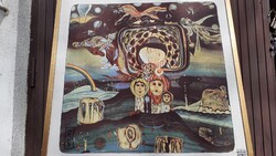 Helmut Kand dekoratív kép  lithografia szitanyomás selymen silk 85 x 82 cm  " Wien tag schlaf "