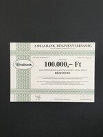 Realbank Rt. Részvény 1996.