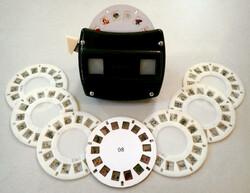 Régi retró vintage cseh bakelit Meopta Meoskop sztereó dianéző View-Master dia néző diafilm tekercs