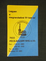 Kártyanaptár,AFIT,14.sz autójavító,Pécs, grafikai,Ikarus autóbusz,1991   (9)