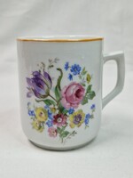 Régi, Zsolnay, virágmintás, porcelán bögre szép állapotban 9 cm. magas