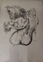 Szalay Lajos /1909-1995/Pegazus I.-szignózott, sorszámozott /7/100/ grafika, üvegezett