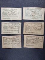 D206072  Régi iratok - 6 db. Háztartási alkalmazott bejelentő -kijelentő szelvények  1920-30's