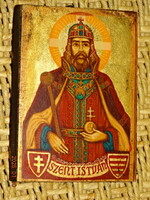 SZENT ISTVÁN IKON KÉZI FESTETT ARANYOZOTT