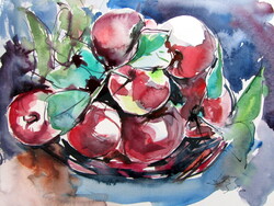 Apples on table   - watercolor painting/ Almák az asztalon  -   akvarell festmény