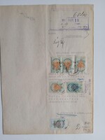 ZA619.14  Régi irat - Halas István  -Alsóábrány - Mezőkövesd -  okmánybélyegekkel  1943