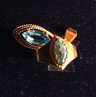 Vintage fazon arany 14 K arany szecessziós gyűrű medál akvamarin drágakővel ékszerszett