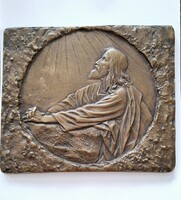 Jézus imátkozik a Getsemani kertben bronz v.  réz dombormű , jelzett szignóval  plakett