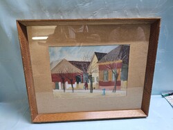 Károlyi Ernő Falusi utca festmény 52x42 , 33x23