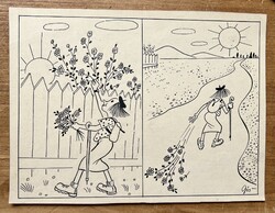 Szegő Gizi karikatúra eredeti terv tusrajz plakát plakátterv festmény ludas Matyi képregény