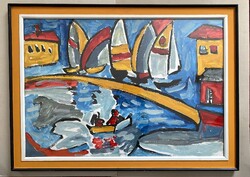 CS NÉMETH MIKLÓS (1934-2012) BALATONI VITORLÁSOK 70 X 100 CM FESTMÉNY