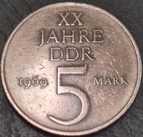 Német Demokratikus Köztársaság 5 márka, 1969 20 Éves a Német Demokratikus Köztársaság /nikkel-sárgar