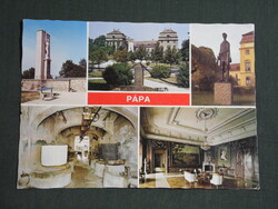 Képeslap,Pápa,mozaik,Esterházy kastély,Kékfestő múzeum,emlékmű látkép,részlet, 1989-