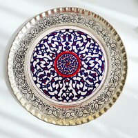 900 silver plated Turkish wall plate with porcelain insert