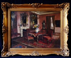 Apátfalvi Czene János (1904-1984): Szoba délutáni fényben, 60X80cm képméret