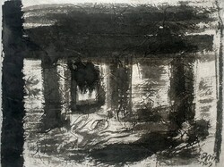 Borsos Miklós -28 x 37 cm lavírozott tus, rizspapír 1969