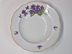 Régi Zsolnay pajzspecsétes ibolya mintás porcelán mély tányér hibátlan állapotban 23,5 cm átmérőjű