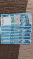 1000 Forint Sorszám követő, 6 db. 2023-JN sorozat
