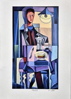 Vinkó Leó - Önarckép ( Kávé és Mirindaszelet) 34,5 x 19,5 cm computerprint, merített papír