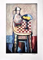 Vinkó Leó - Régies kubista csendélet 34,5 x 21,5 cm computerprint, merített papír