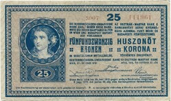 25 korona kronen 1918 üres hátlap sorozatszám 3001-3042 közötti 3.